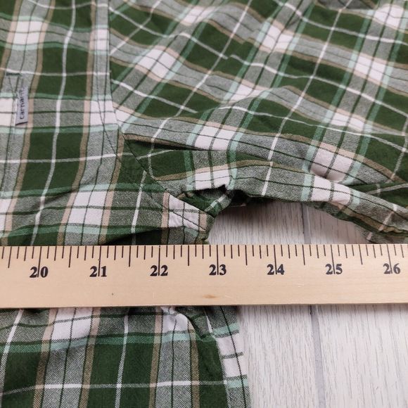 Carhartt Shirt‎ Mens Large Green Short Sleeve Plaid Button Front Pocket Work - Picture 6 of 7